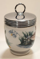 Royal Worcester Blue and Yellow Birds Egg Coddler Poacher Porcelain Jar with Metal Lid Made in England New in Box
