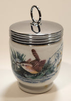 Royal Worcester Blue and Yellow Birds Egg Coddler Poacher Porcelain Jar with Metal Lid Made in England New in Box