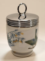 Royal Worcester Blue and Yellow Birds Egg Coddler Poacher Porcelain Jar with Metal Lid Made in England New in Box