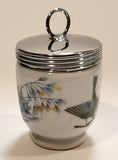 Royal Worcester Blue and Yellow Birds Egg Coddler Poacher Porcelain Jar with Metal Lid Made in England New in Box