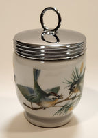 Royal Worcester Blue and Yellow Birds Egg Coddler Poacher Porcelain Jar with Metal Lid Made in England New in Box