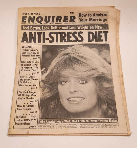 National Enquirer Magazine February 15 1977 Feel Better, Look Better and Lose Weight on New... Anti-Stress Diet Tabloid Newspaper