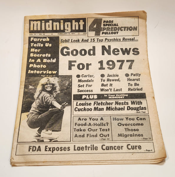 Midnight February 15 1977 Sybil Leek And 15 Top Psychics Reveal... Good News For 1977 Tabloid Newspaper