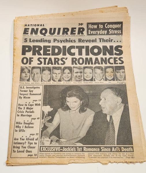 National Enquirer Magazine August 24 1976 5 Leading Psychics Reveal Their... Predictions Of Stars' Romances Tabloid Newspaper