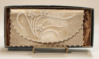 Vintage M M Kane Satin White Beaded Clutch Purse Made in Hong Kong in Box