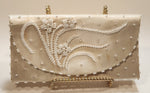 Vintage M M Kane Satin White Beaded Clutch Purse Made in Hong Kong in Box