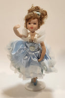 Ballerina Girl in Blue Dress 8" Tall Poseable Bisque Porcelain Doll with Stand