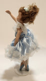 Ballerina Girl in Blue Dress 8" Tall Poseable Bisque Porcelain Doll with Stand