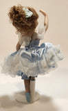 Ballerina Girl in Blue Dress 8" Tall Poseable Bisque Porcelain Doll with Stand