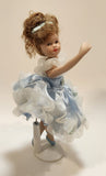 Ballerina Girl in Blue Dress 8" Tall Poseable Bisque Porcelain Doll with Stand