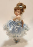Ballerina Girl in Blue Dress 8" Tall Poseable Bisque Porcelain Doll with Stand