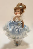 Ballerina Girl in Blue Dress 8" Tall Poseable Bisque Porcelain Doll with Stand
