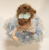 Ballerina Girl in Blue Dress 8" Tall Poseable Bisque Porcelain Doll with Stand