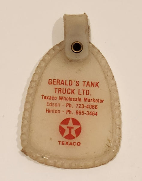 Vintage Texaco Wholesale Marketer Gerald's Tank Truck Ltd. Edson Hinton White Plastic Fob Keychain