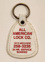 Vintage All American Lock Co. 1015 Mechem 24 Hr. Service Bonded White Plastic Fob Keychain Ring