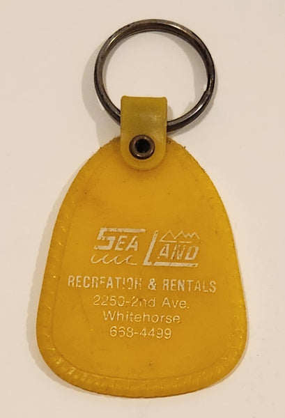 Vintage Sea Land Recreation & Rentals Whitehorse Yukon Yellow Plastic Fob Keychain Ring