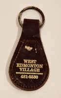 Vintage West Edmonton Village Brown Leather Fob Keychain Ring