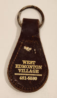Vintage West Edmonton Village Brown Leather Fob Keychain Ring