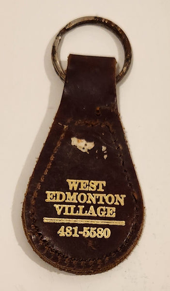Vintage West Edmonton Village Brown Leather Fob Keychain Ring