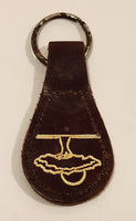 Vintage West Edmonton Village Brown Leather Fob Keychain Ring