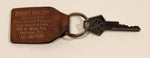 Vintage Zimm's Bucket Penticton, B.C. Brown Leather Fob Keychain Ring With Plymouth Valiant Key