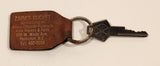 Vintage Zimm's Bucket Penticton, B.C. Brown Leather Fob Keychain Ring With Plymouth Valiant Key
