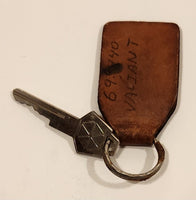 Vintage Zimm's Bucket Penticton, B.C. Brown Leather Fob Keychain Ring With Plymouth Valiant Key