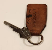 Vintage Zimm's Bucket Penticton, B.C. Brown Leather Fob Keychain Ring With Plymouth Valiant Key