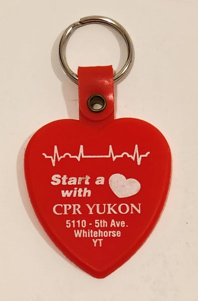 Vintage Start a Heart with CPR Yukon Whitehorse Heart Shaped Red Plastic Fob Keychain