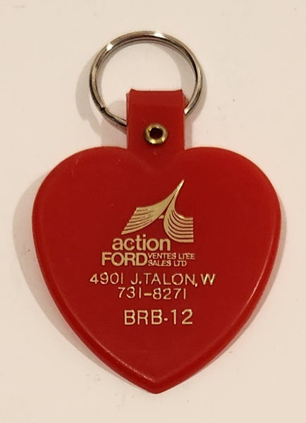 Vintage Action Ford Sales Ltd. Montreal Red Plastic Fob Keychain Ring