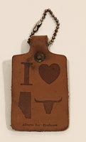 Vintage I Love Alberta Beef Producers Brown Leather Fob Keychain Ring