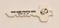 Vintage Salesman Sample Your Name Printed Here No. 35 Key Shaped White Plastic Fob Keychain