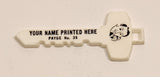 Vintage Salesman Sample Your Name Printed Here No. 35 Key Shaped White Plastic Fob Keychain