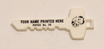 Vintage Salesman Sample Your Name Printed Here No. 35 Key Shaped White Plastic Fob Keychain