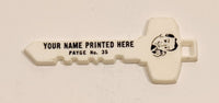 Vintage Salesman Sample Your Name Printed Here No. 35 Key Shaped White Plastic Fob Keychain