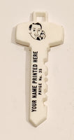 Vintage Salesman Sample Your Name Printed Here No. 35 Key Shaped White Plastic Fob Keychain