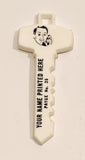Vintage Salesman Sample Your Name Printed Here No. 35 Key Shaped White Plastic Fob Keychain