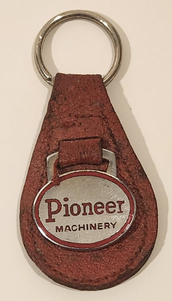 Vintage Pioneer Machinery Brown Top Grain Leather Fob Keychain Ring