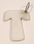Letter T White Plastic Fob Keychain Ring