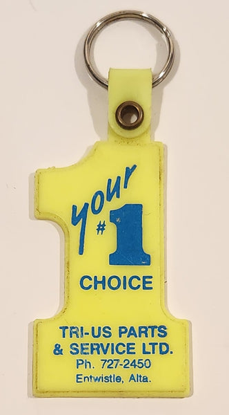 Your #1 Choice Tri-Us Parts & Service Ltd. Entwistle Alberta Fluorescent Yellow Rubber Fob Keychain Ring