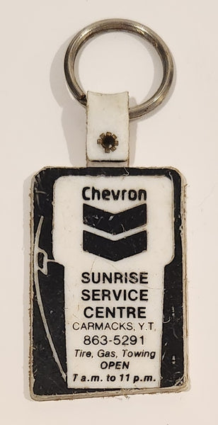 Vintage Chevron Sunrise Service Centre Carmacks Yukon Territory Tire Gas Towing Rubber Fob Keychain Ring