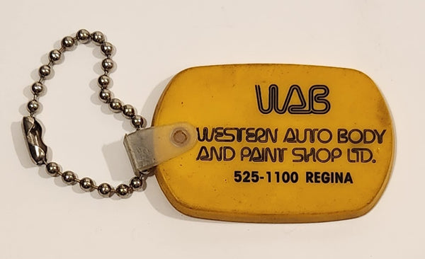 WAB Western Auto Body And Paint Shop Ltd. Regina Saskatchewan Yellow Rubber Fob Keychain Ring