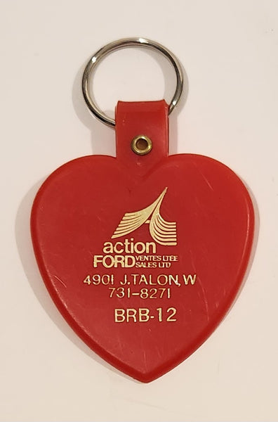 Vintage Action Ford Sales Ltd. Montreal Red Plastic Fob Keychain Ring
