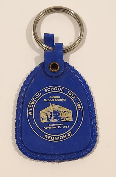 Wildwood School 1912-1987 Reunion 87 Blue Plastic Fob Keychain Ring