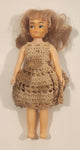Vintage 1960s Strawberry Blonde Hair Crochet Dress 7" Plastic Toy Doll Made in Hong Kong
