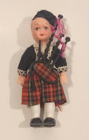 Vintage Scottish Boy with Bagpipes wearing Glengarry Cap 4 1/2" Plastic Toy Doll Made in Hong Kong