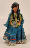 Vintage Composition & Hand Painted Mexican Folk Art 7" Plastic Toy Doll on Wood Base