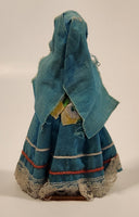 Vintage Composition & Hand Painted Mexican Folk Art 7" Plastic Toy Doll on Wood Base