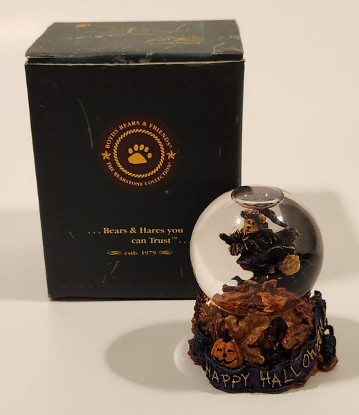 2001 Boyds Bear & Friends The Bearstone Collection Halloween Tabitha's Ride Batty Flight Resin Snow Globe #393006