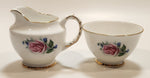 Vintage Delphine Red Rose Gold Trim Bone China Sugar Bowl and Creamer Pitcher Jug Made in England